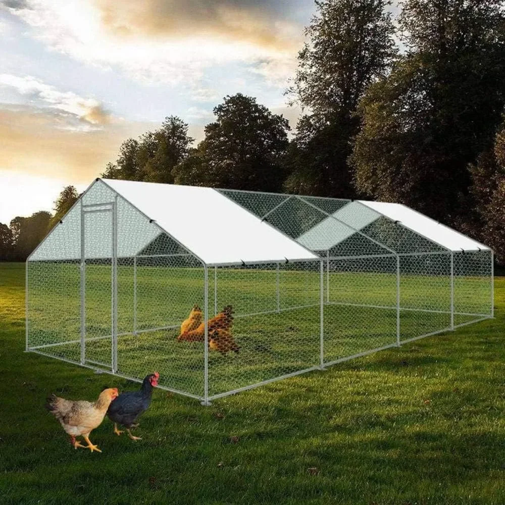 Large Chicken Coop Walk-in Metal Poultry Cage House Rabbits Habitat Cage Spire Shaped Coop with Waterproof