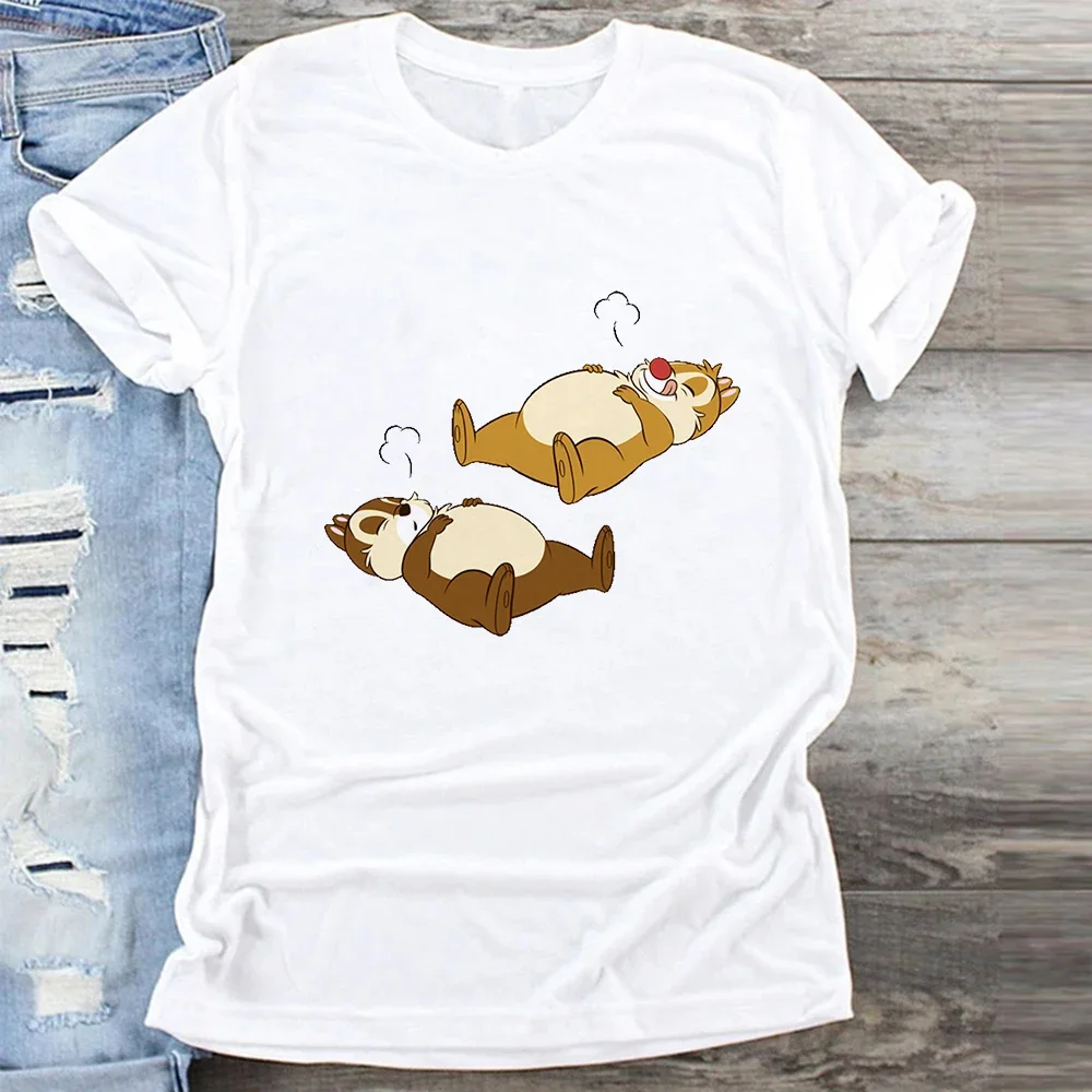 Cute Chip Dale Print T-shirt Women Harajuku Graphic Tshirts 2024 Summer Short Sleeve Tee Shirt Kawaii Y2k Clothing High Tops