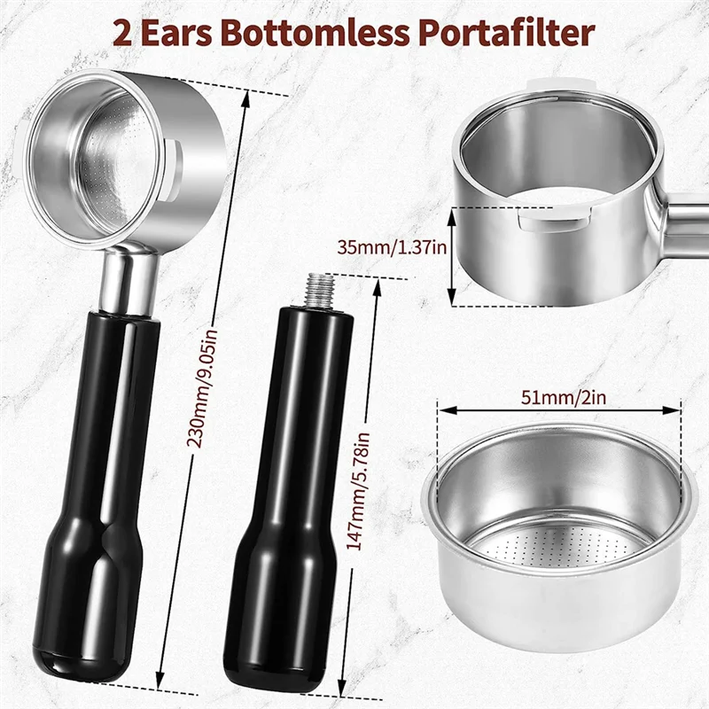 2 Ears 51mm Bottomless Portafilter with Filter Basket for Delonghi Ecp3420/Ec155/Bco430/Ec260 Espresso Machine