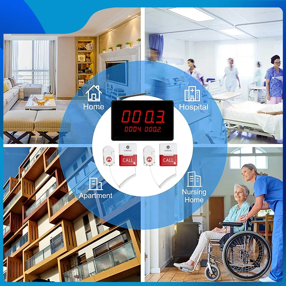 Medical Patient Emergency Call Button System Caregiver Pager Display with Bed Buzzer for Hospital Hotel Clinic Nursing Home