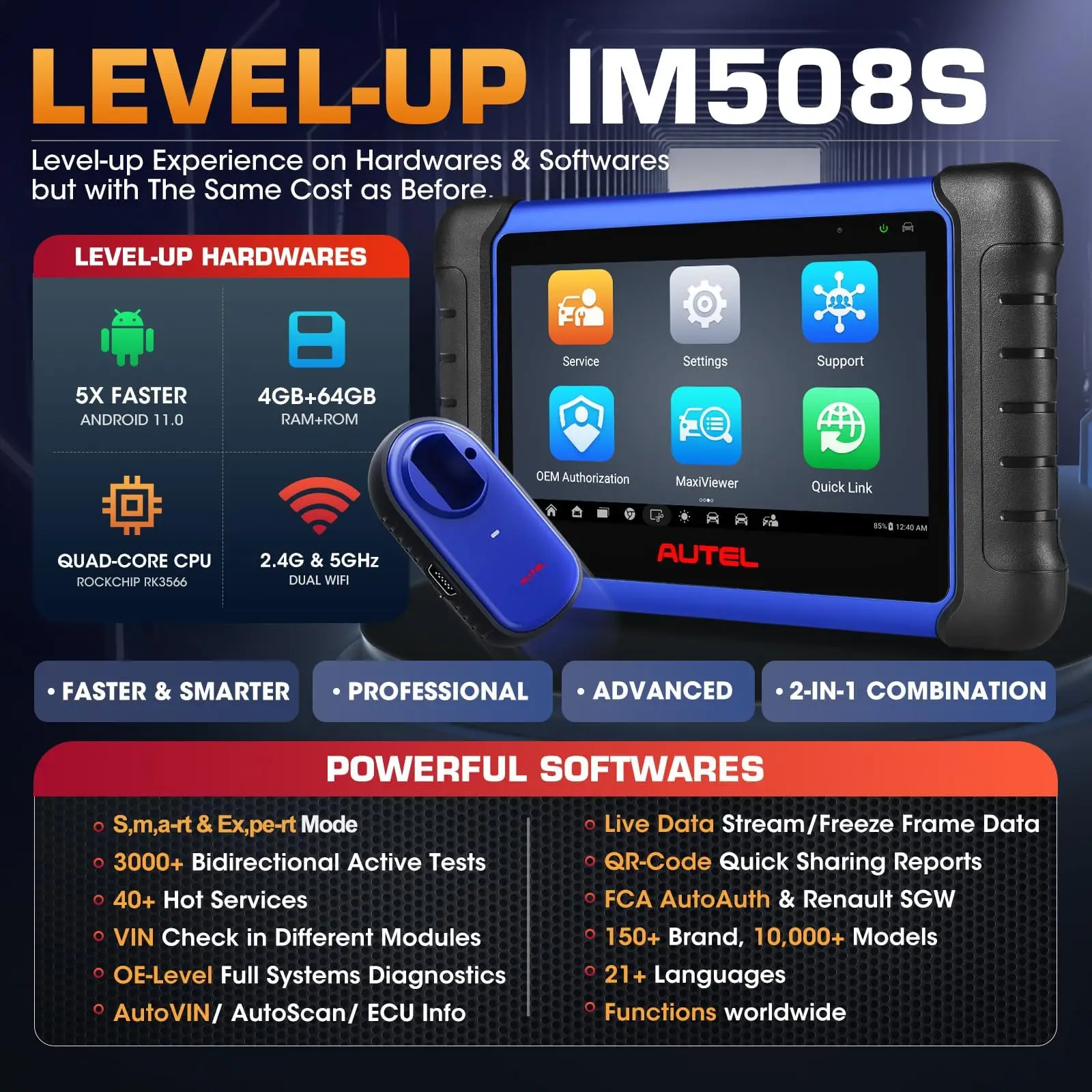 AUTEL MaxiIM IM508S IMMO Key Programmer Auto All System Diagnostic Scanner Tools Bidirectional Tests 2Years Free Update PK KM100