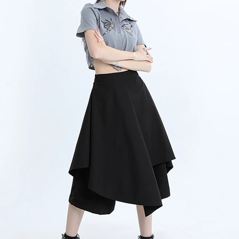 

ITOOLIN Women Casual High Waist Ruffles Skirt Black Loose Office A-line Skirt Chic Party Women Irregular Skirt Autumn 2024