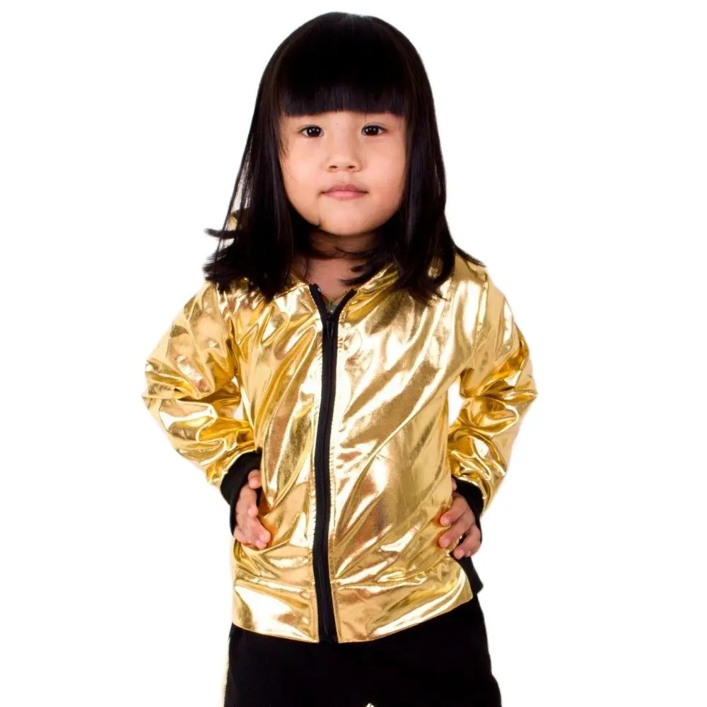 Heroprose 2023 Fashion Girls Boys Gold Jazz Hip Hop Dance Competition Coat Kid Clothing Party Stage Performance Jacket