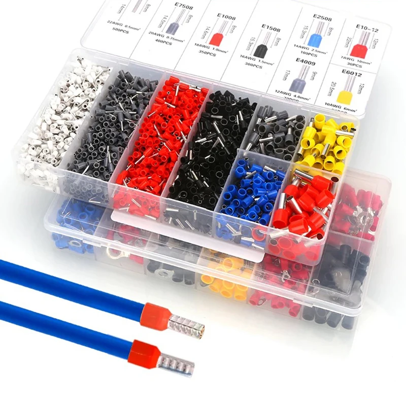 VE Tubular Crimp Terminals E7508 E1508 Cable Insulated Terminator Wire Crimp Tube Connector Ferrules Terminal Block Combination