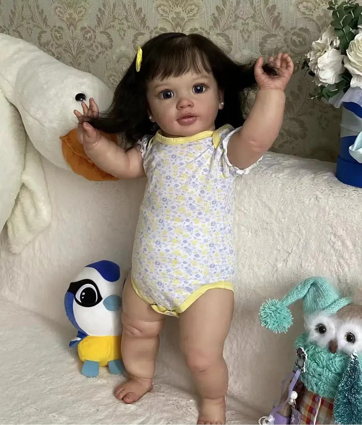 DLS カスタマイズされた限定供給 26 インチリボーンベビードールピッパ手根付き髪すでに完成した人形