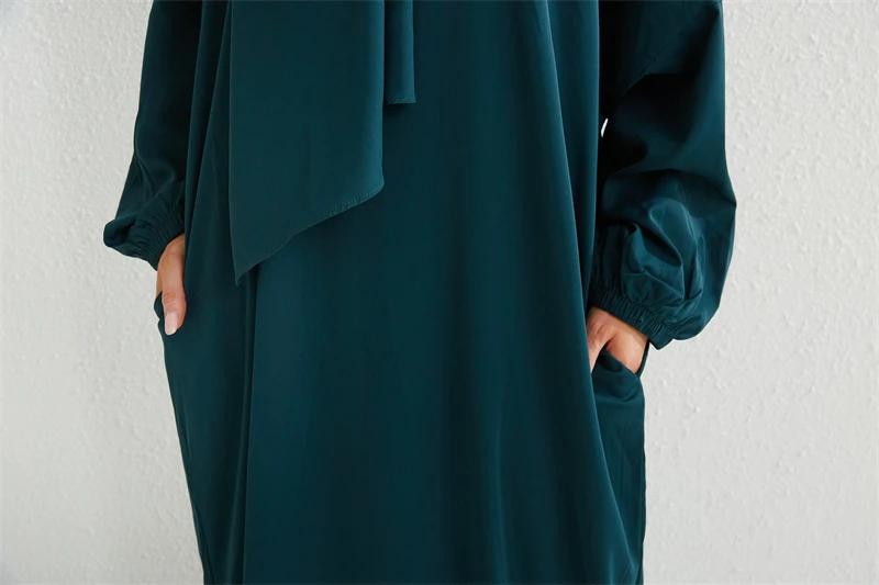 Muslim Abaya Prayer Dress Islamic Clothing Women Jilbab One-piece Hooded Smocking Sleeve Dubai Saudi Black Robe Turkish Modesty