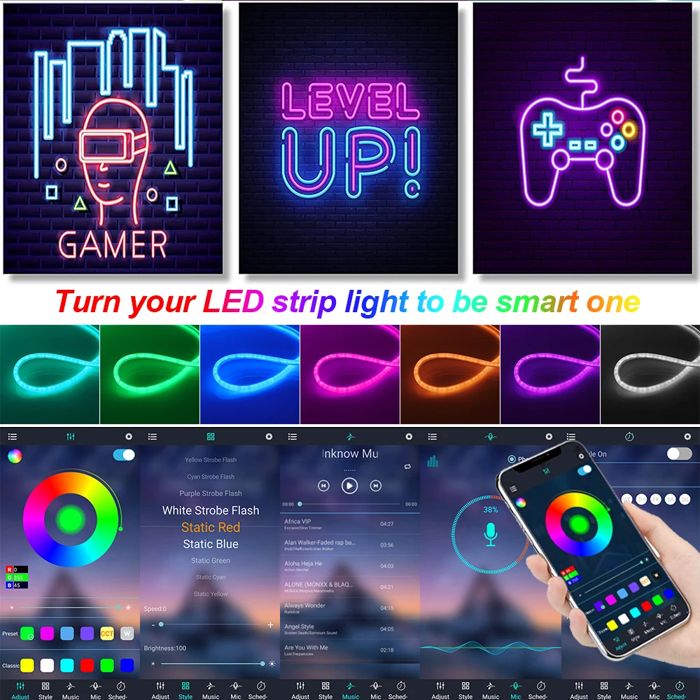 24V WS2811 listwy RGB LED lampa neonowa Wifi Bluetooth pilot zdalnego sterowania pełny znak neonowe kolory 360 ° okrągła rura wodoodporna neonowa