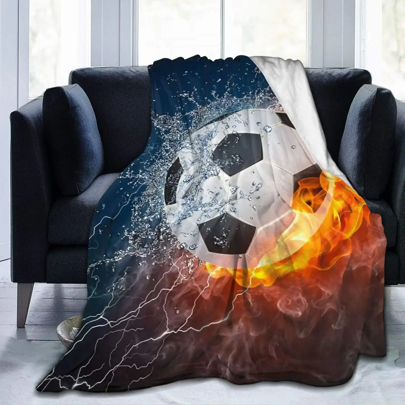 Epic Football Game Night Throw Blanket with Intense Fire and Lightning Design for Sports Fans