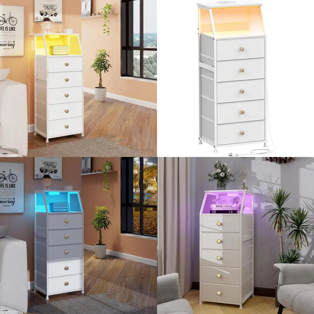 

Тумба-комод с 5 тканевыми ящиками и 2-уровневой полкой, прикроватная тумбочка, многофункциональный стеллаж для хранения вещей для спальни, прихожей, гостиной и мебели для гостиной комнаты (W