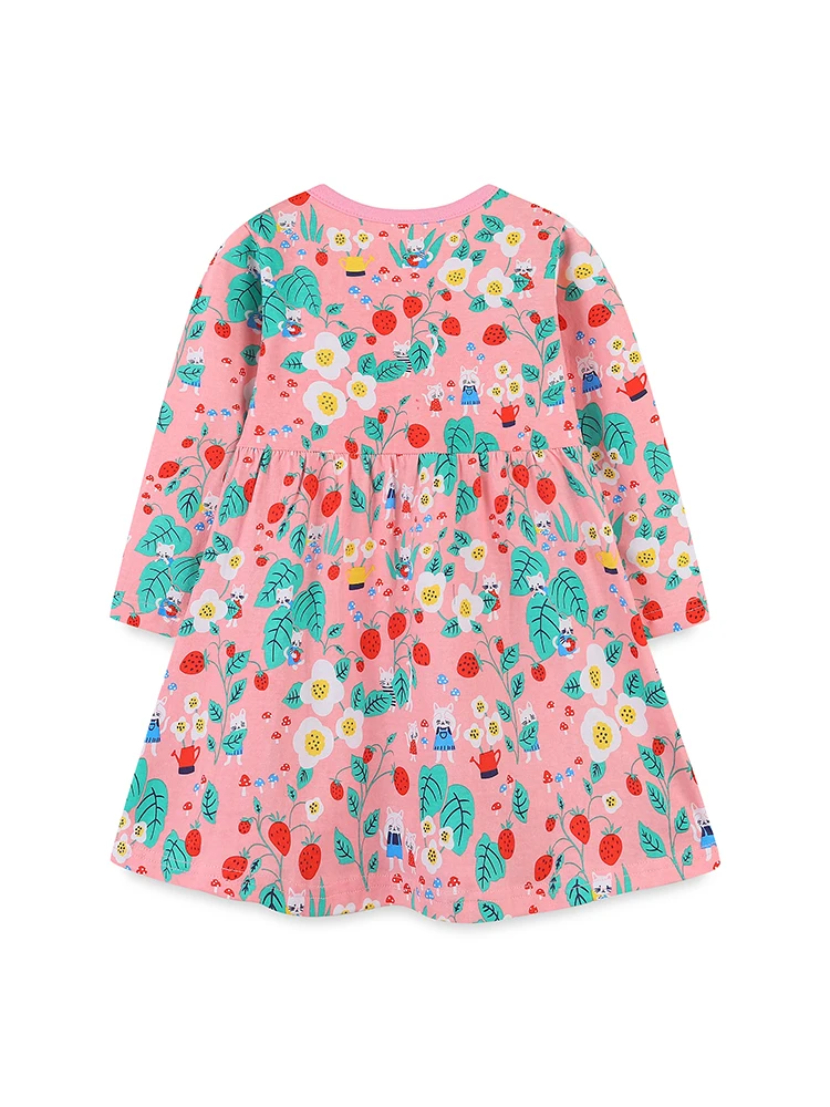 LJMOFA Kids Baby Dress Spring New Cotton Long Sleeves A-Line Skirt for Cute Sweet Little Girl Princess Flower Print Clothes D226