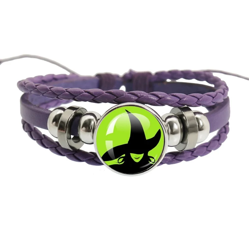 Movie Wicked Elphaba Linda Cosplay 18mm Purple Multilayer Leather Bracelete Glass Cabochon Accessories Jewelry Gift