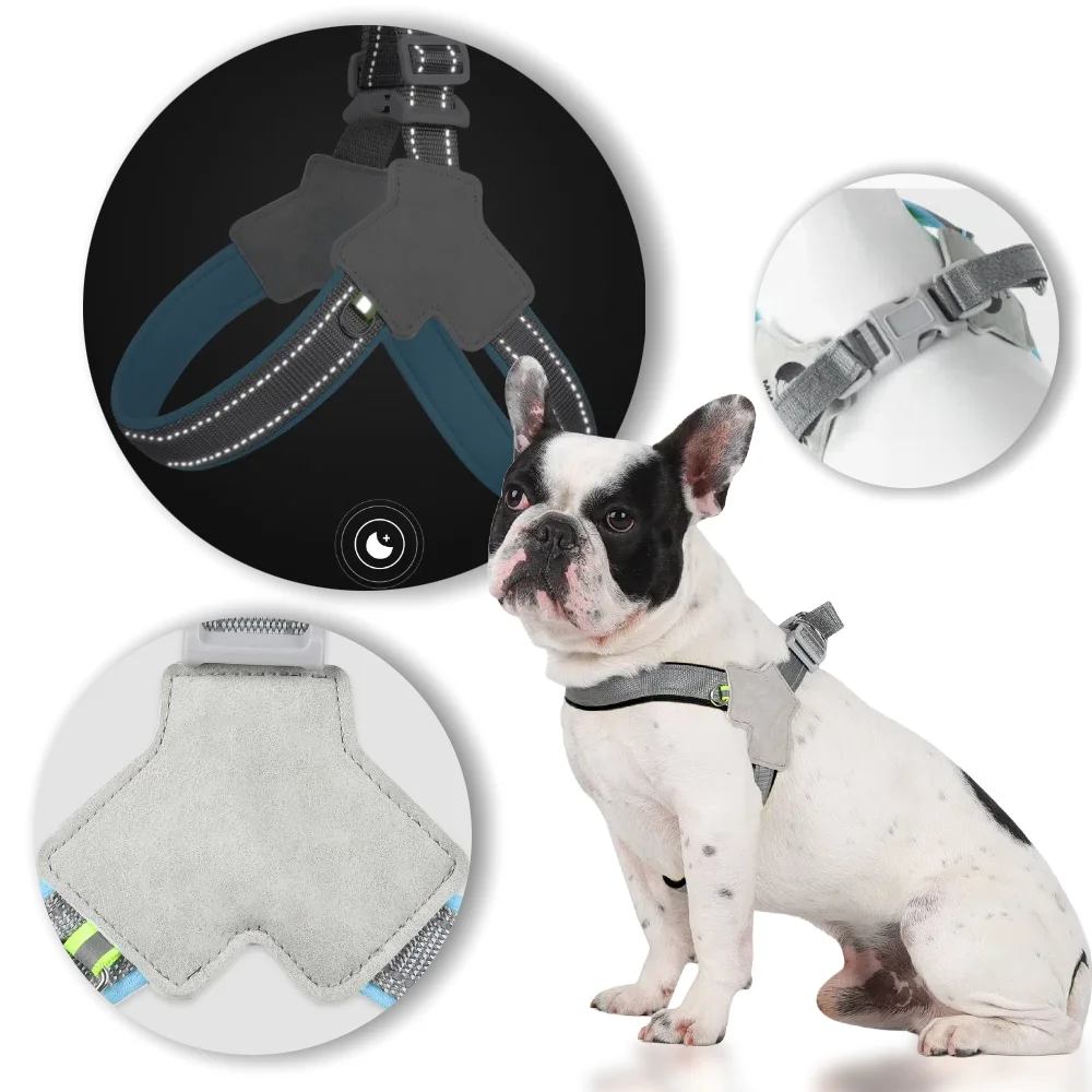 Reflektierendes Hundegeschirr für kleine, mittelgroße und große Hunde, verstellbarer Nylon-Brusttgurt für Haustiere, kein Ziehen, Coller-Geschirr, Bulldoggen-Zubehör
