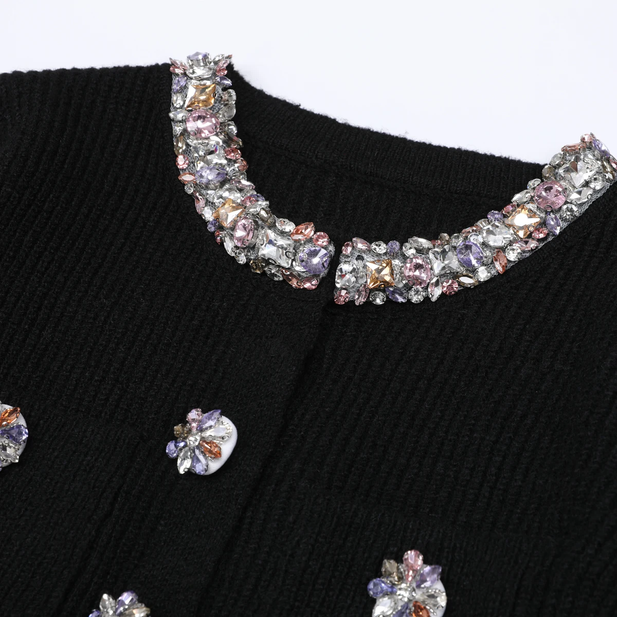 High Quality Spring And Autumn New Fashionable Commuting Nail Drill Round Neck Long Sleeved Knitted Women's Top Jacket+Skirt Set