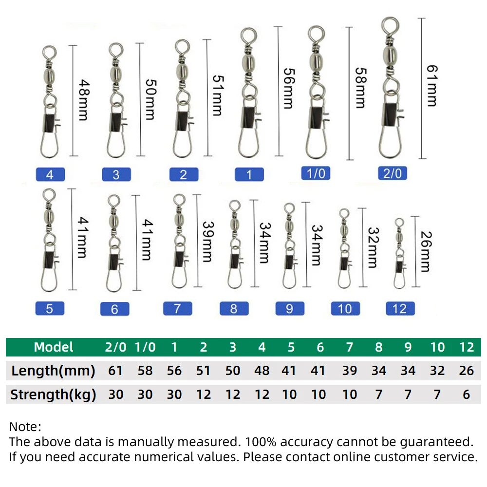 DNDYUJU 20-100pcs Carbon Steel Pike Fishing Barrel Bearing Rolling Swivel Pin Fishhook Lure Connector FishingAccessories Tackle