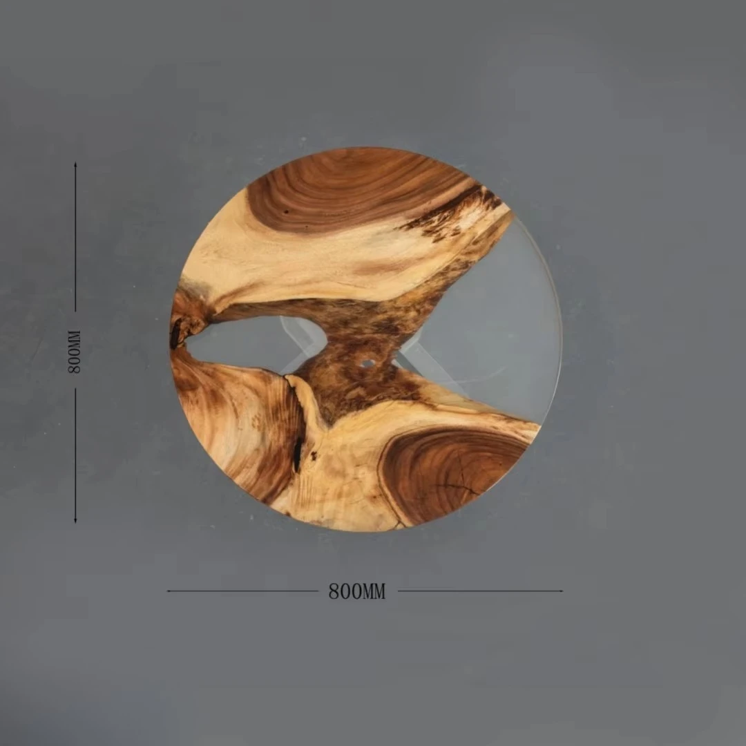 Epoxy Resin River Design with Clear Acrylic Base Custom Modern Round Suar Wood Dining Table