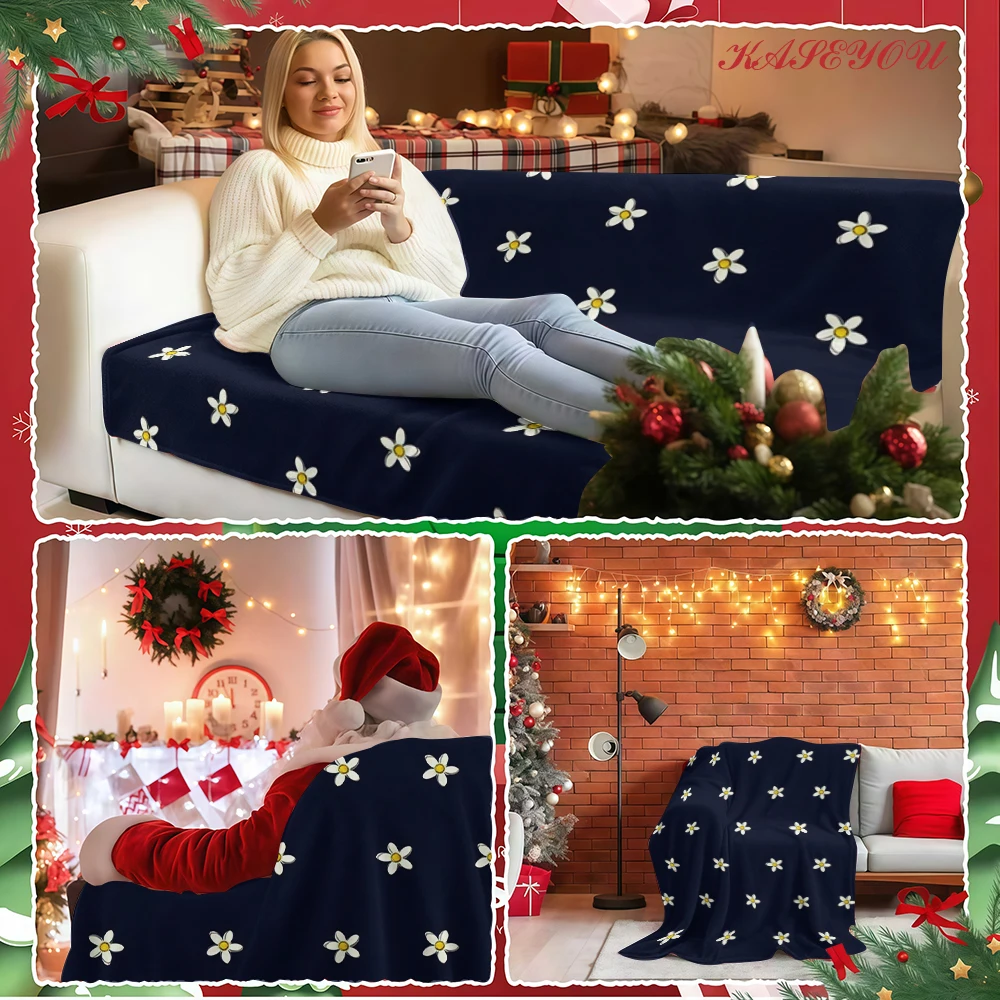 Peach Daisies Design Velvety Luxuriously Soft Christmas Throw Blanket Perfect Addition to Any Bedding Set Collection