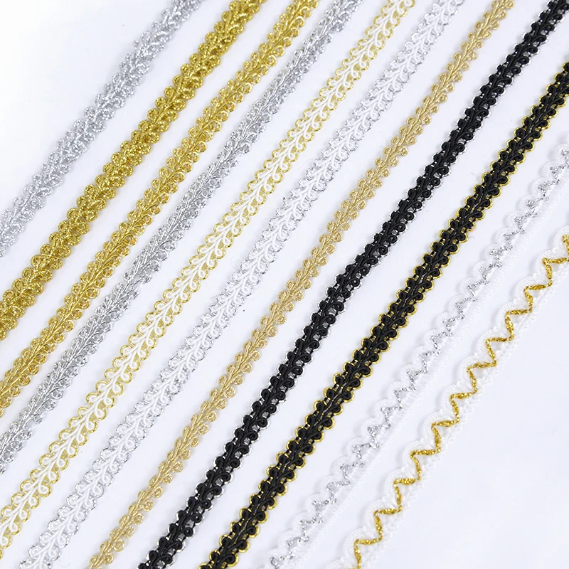 5M Lace Trim Ribbon Gold Silver Curve Lace Fabric Centipede Braided Ribbon Wedding Party Clothes DIY Sewing Garments Accessories