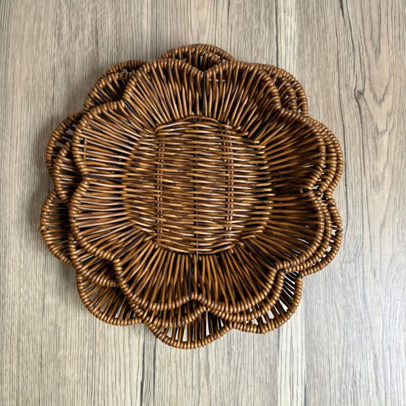 Hand-Woven Breakfast Bread Tray Food Plate Serving Display Basket Imitation Rattan Storage Tray Vegetable Basket Storage Boxs