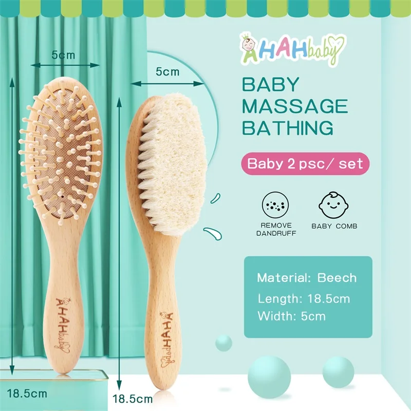 Brosse Bebe Personnalisé Brosse Baby Hair Brosse à cheveux pour nouveau-né, ensemble de 3 pièces, brosse en laine naturelle, masseur de tête