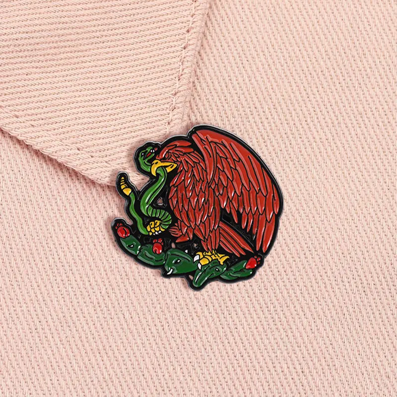Mexican national emblem style badges Retro eagle-scorpion cactus-shaped alloy pins Accessory for clothing bags, gift for friends