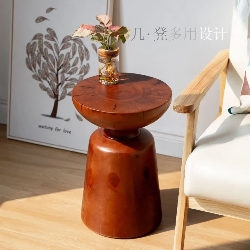 Jiji Wind Charcoal-Burned Black Wooden Stump Coffee Table Solid Wood Charred Living Room Sofa SolidWood SideTable Creative Stu
