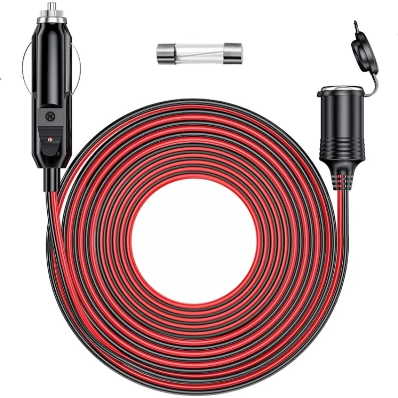 12V/24V Heavy Duty Cigarette Lighter Extension Cord with LED Light for Car Vehicle Tire Pump Air Compressor Refrigerator
