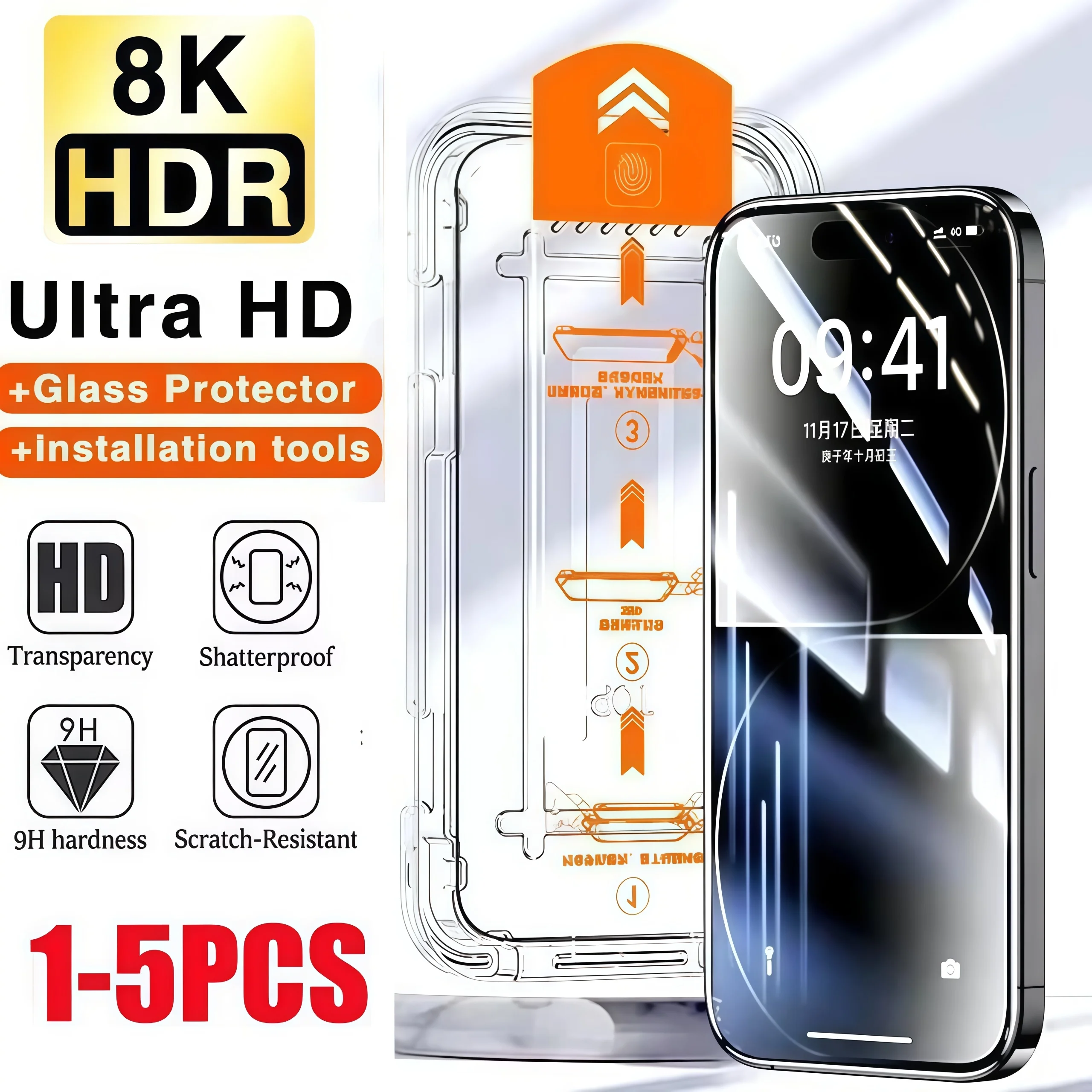 1-5 Unidades Protector de Pantalla de Vidrio Templado para iPhone Air 17 16 E 15 14 11 13 Pro Max Plus 12 Mini 17Pro, Película Protectora de Pantalla