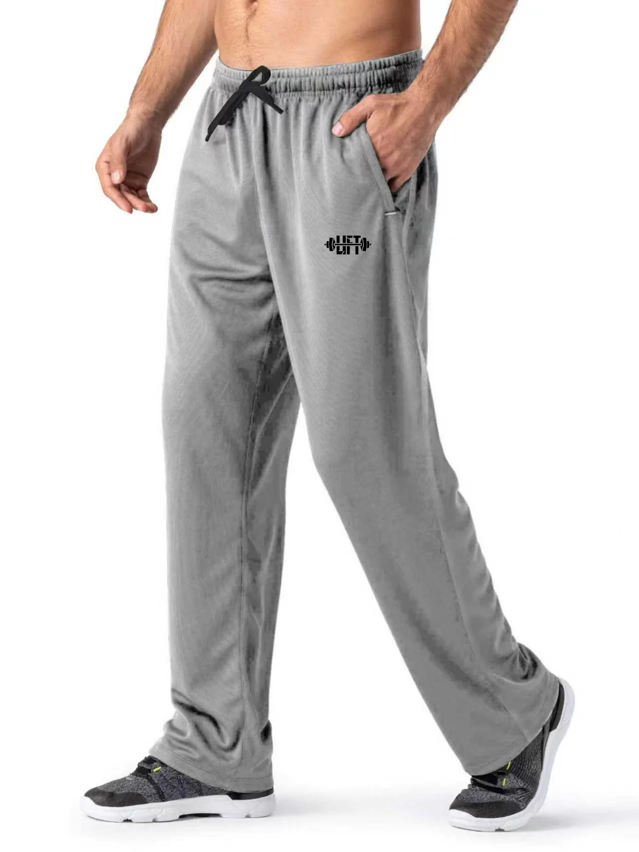 Men's Quick Dry Straight Leg Sports Pants Elastic Waist Drawstring Workout Sweatpants Casual Running Jogging Trousers With Side