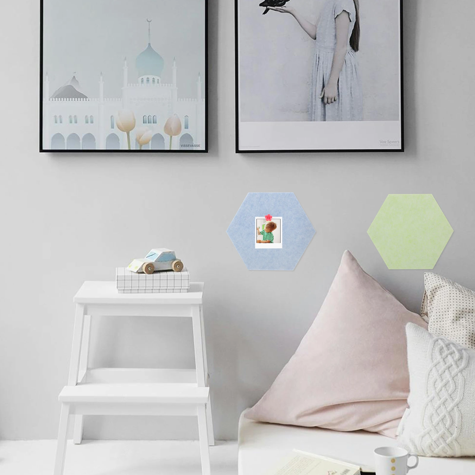 

6pcs 30cm Hexagon Felt Wall Stickers Self Adhesive Bulletin Board Classroom Accessories Light Blue Yellow Green Memo Tiles