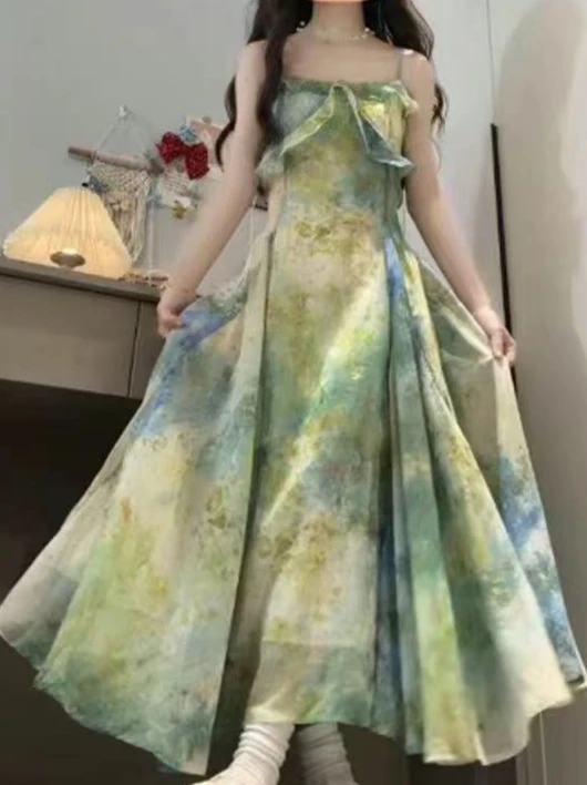 Kawaii Lolita Dress Printed Bow Women Japanese Clothes Party Dress Female Vintage Design One Piece Dresses Spring Korean Fashion