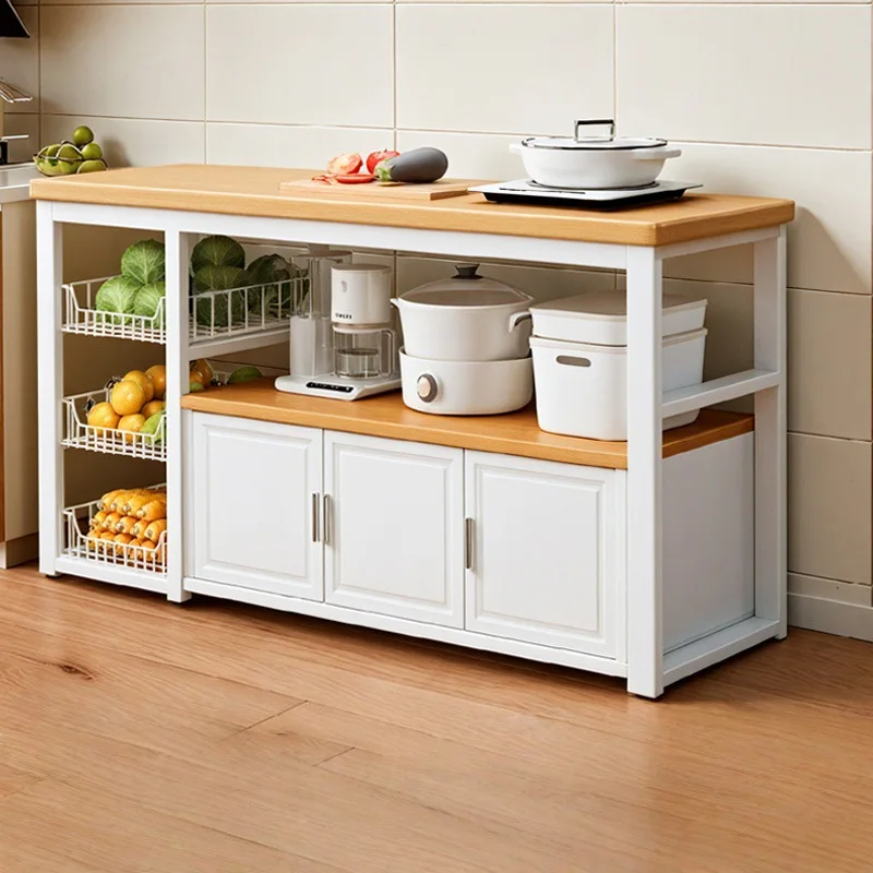 Side cabinet, kitchen rack, floor-to-ceiling multi-layer cutting table, worktable, multi-function with net basket