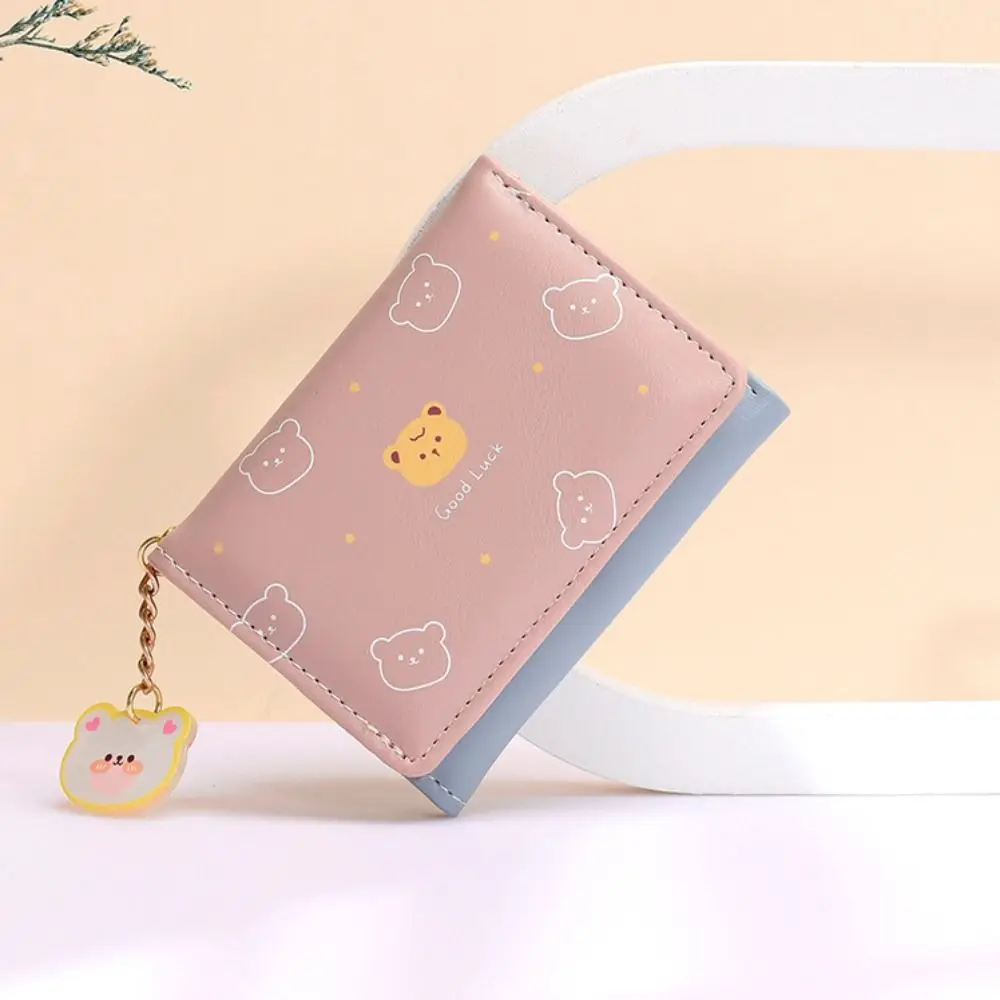 

Fashion Cartoon Small Bear Wallet Korean Version Student Three-fold Wallet Credit Card Holder PU Leather Short Coin Purse Women