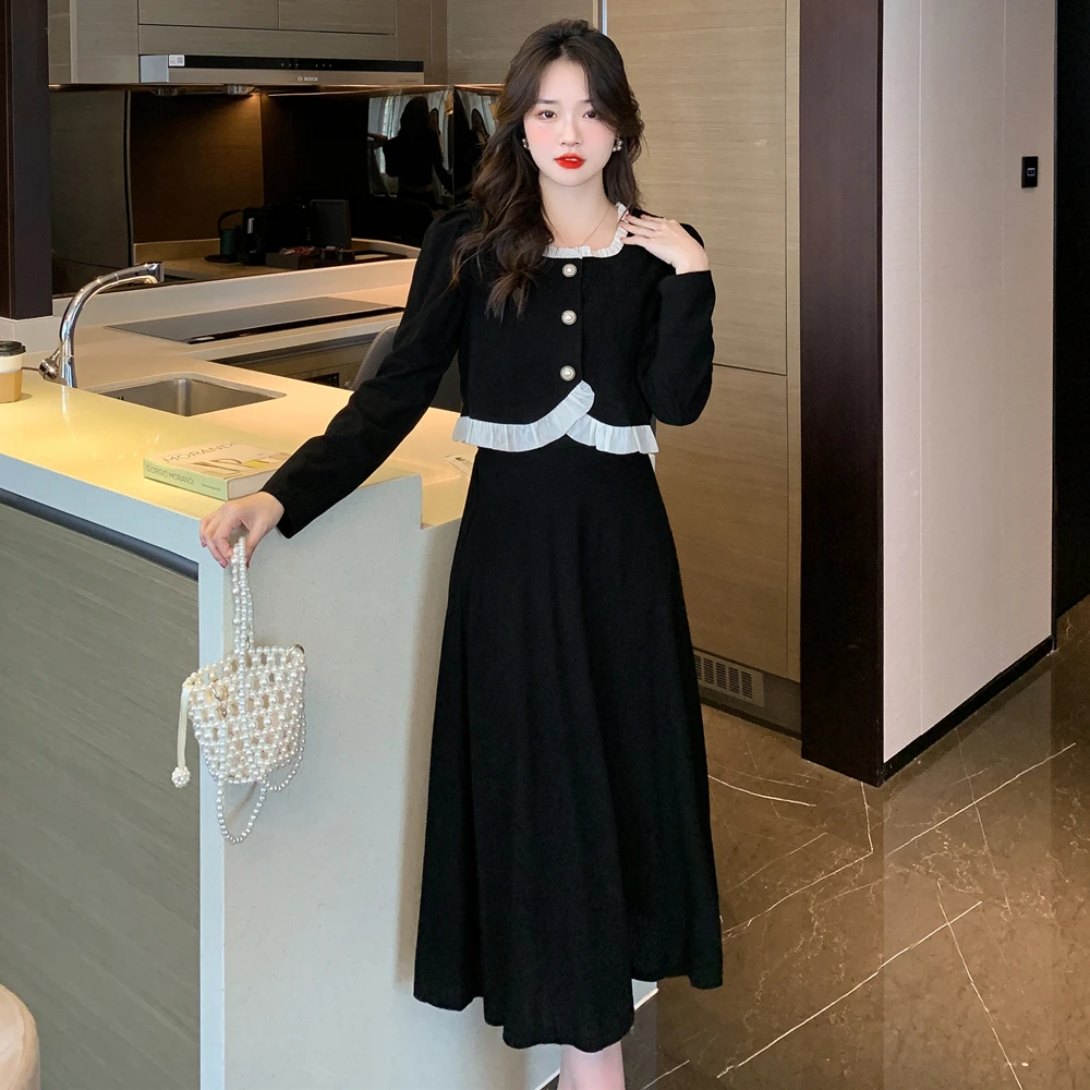 Women's Spring/Summer Fragrance Fungus Patchwork Blazer A-Line Skirt Set Vintage Elegant Square Neck Suit Skirt Two-piece Sets