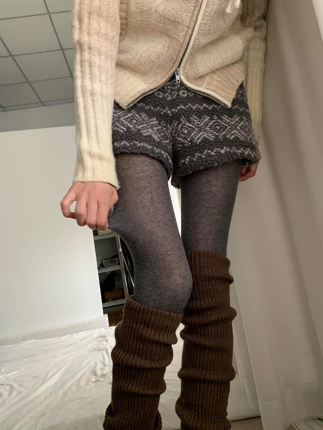 

Серые вязаные леггинсы с высокой талией для женщин, базовый слой, осенне-зимние, имитирующие эффект голых ног, длинные повседневные брюки из полиэстера