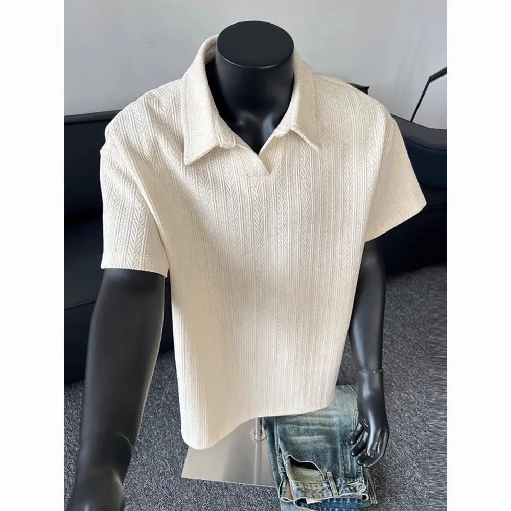 

Мужская летняя модная футболка-поло с коротким рукавом и узором в виде пшеницы, плотная ткань, брендовая модель.