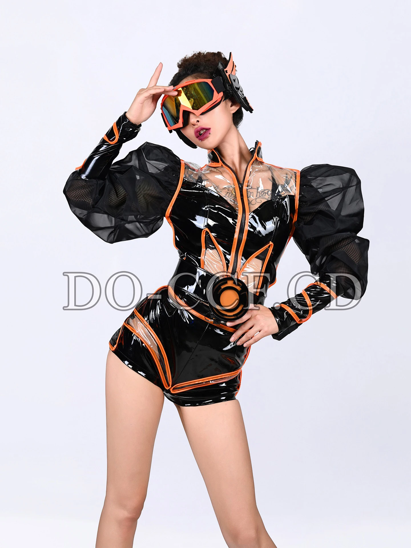 2025 New Sexy Black Leather Suit Jazz Dance Women Clothes Pole Dance Dj Ds Nightclub Bar Women Gogo Stage Costumes Wear DN21447