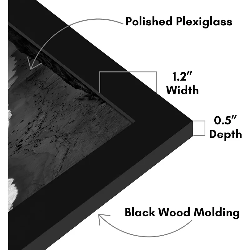 Moldura com Moldura de madeira projetada, Tampa Plexiglass Polido, Horizontal e Preto, Americanflat, 22x24