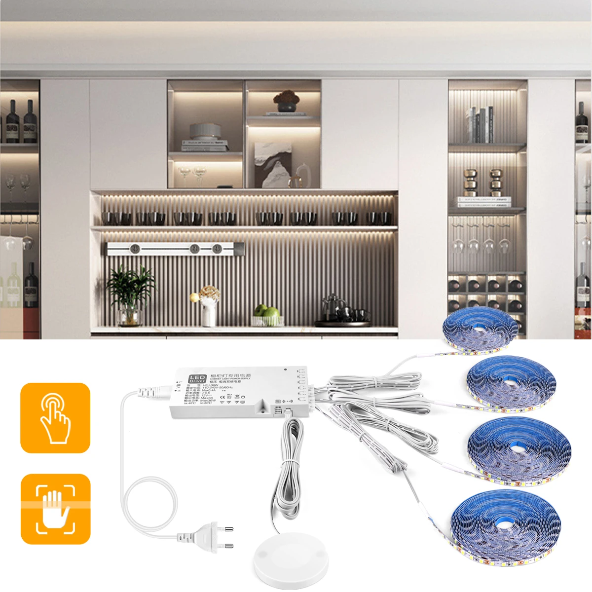 

2/4/6Pcs LED Light Strip 12V Penetrable Wood Touch Sensor Dimmer for Bedroom Wall Soundproof Panel Wine Cabinet Decor Backlight