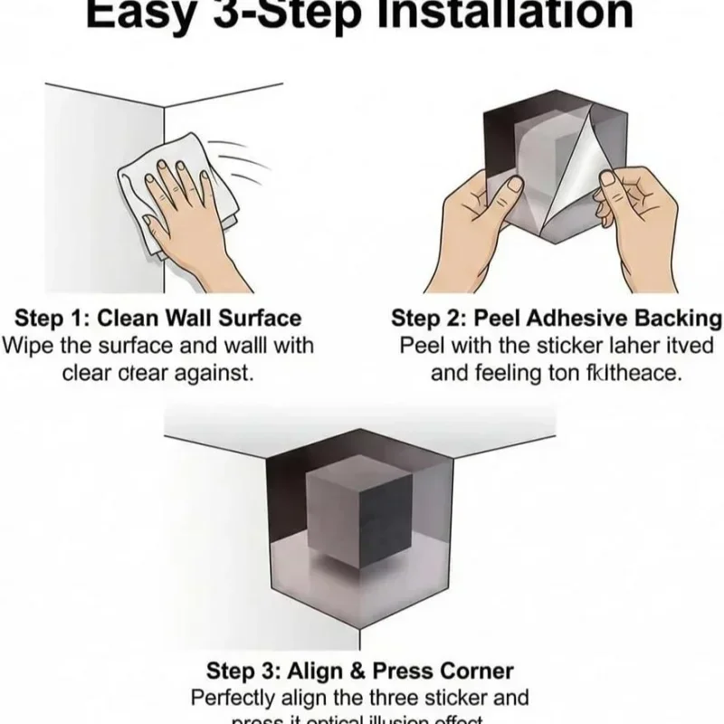 30x30cm That Reshapes Reality Illusionary Optical Illusion Pop-Up Stickers Impossible Corners Creativity Home Decoration