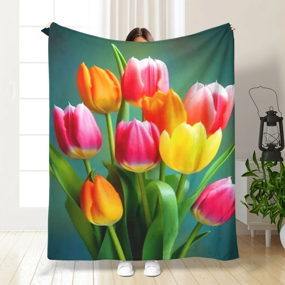 1PC3D Colorful Tulip-Themed Leisure Blanket, Perfect for Valentine'S Day Decoration, Birthday Nap Blanket, Blanket Suitable for