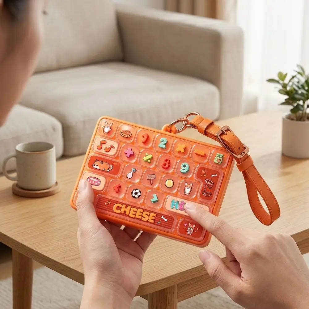 Cartoon 26 Keys Fidget Keyboard Clear Key Sounds Clickable Keys Fingertip Button Key Ring Animal Patterns Plastic