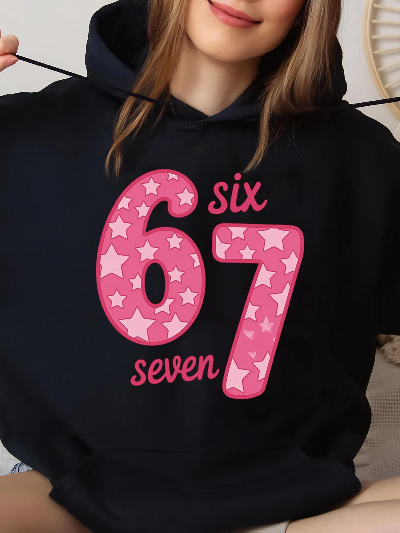 

Толстовка с принтом Pink Star Number 67, женская повседневная одежда на Хэллоуин, черный, большой размер