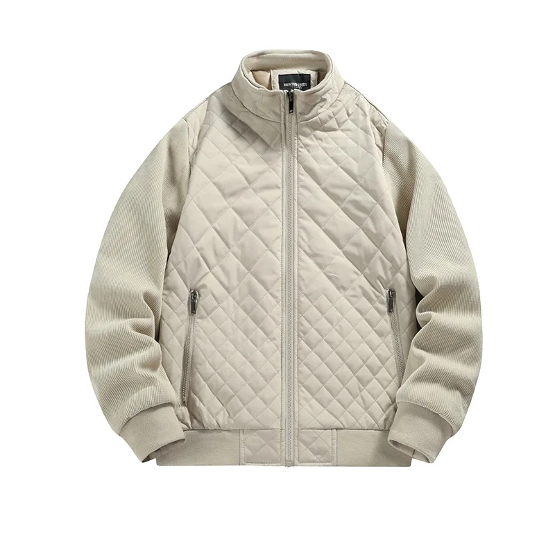 Men's Retro Diamond Quilted Cotton Jacket Autumn Winter Youth Top Warm Stylish Quilted Coat for Men