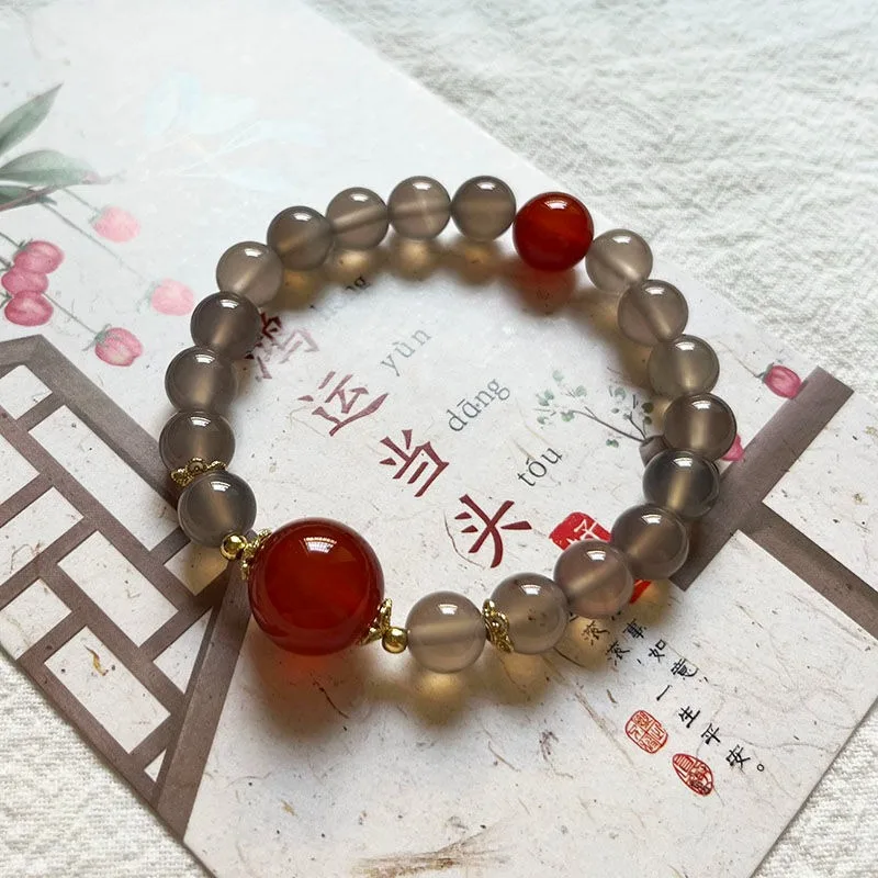 Ice seed smoke purple agate chalcedony bracelet red agate bracelet female palace wind pure natural jewelry luxury jewelry