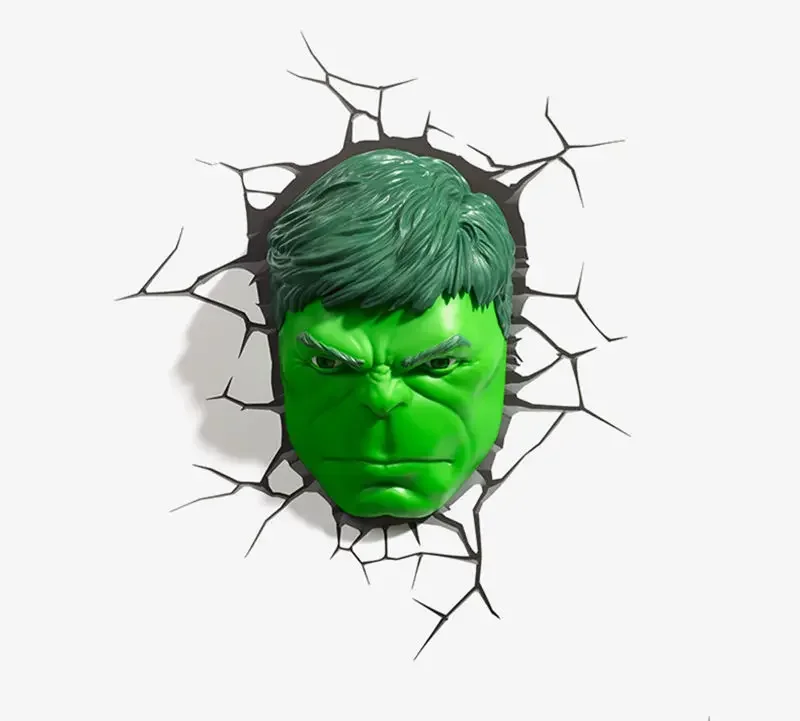 Creative Marvel hero Hulk Head Helmet Fist Glove figures model 3D Wall Lamp Unique LED light Head lamp kids Home room decoration