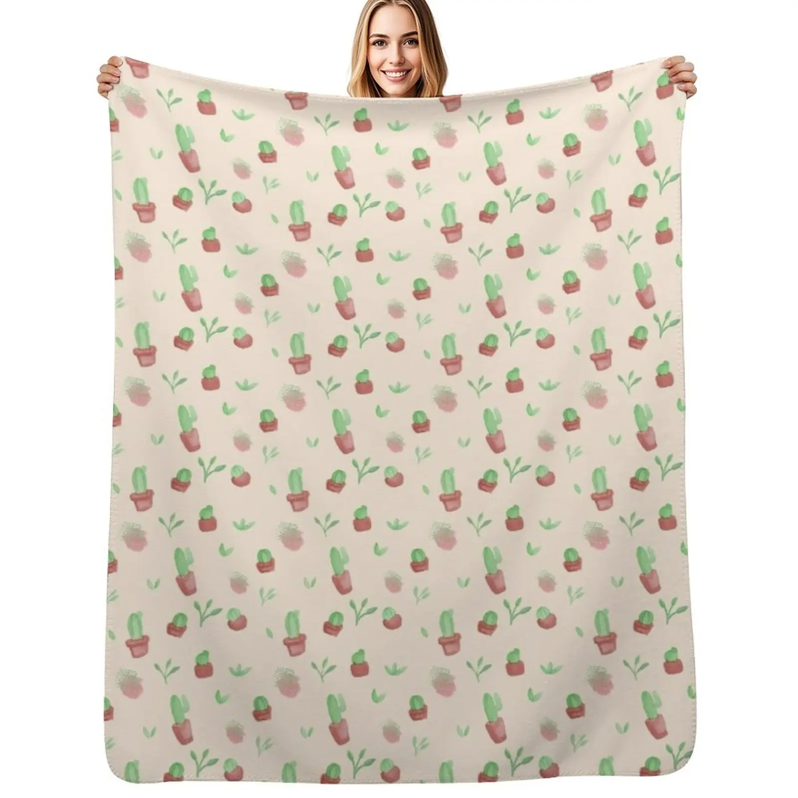 Playful watercolor cactus Throw Blanket For Sofa Thin Designers heavy to sleep Flannels for winter Picnic Blankets
