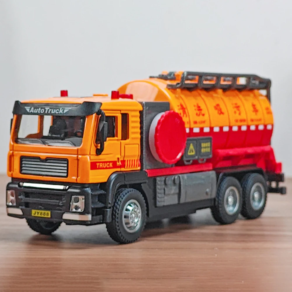 Scale 1:50 Cleaning Suction Trucks Garbage Car Model Toy Doors Opened Sound Light Engineering Transport Cars Interactive Toys