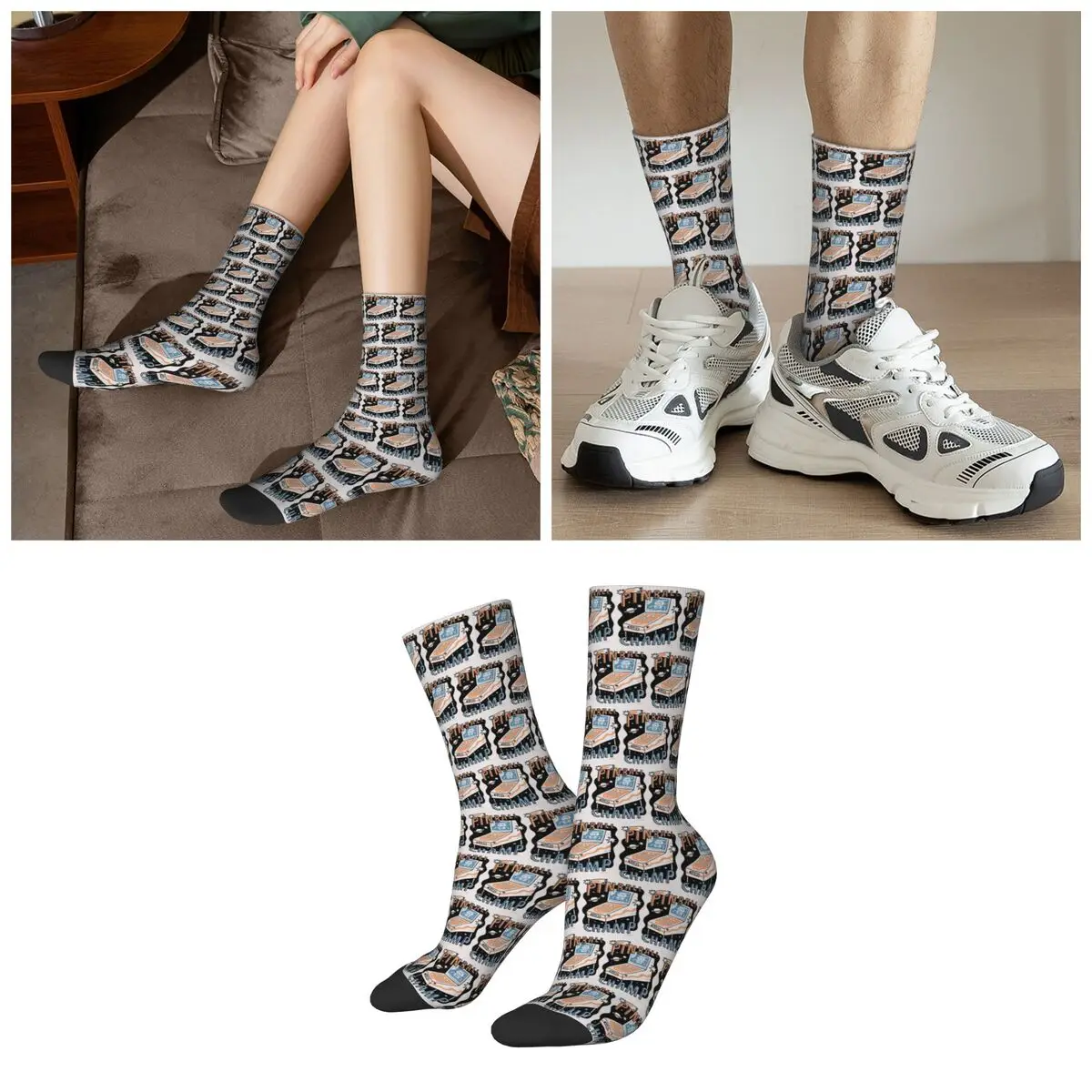 Pinball Machine Design Socks Harajuku Sweat Absorbing Stockings All Season Long Socks for Man Woman Valentine's Day Gifts