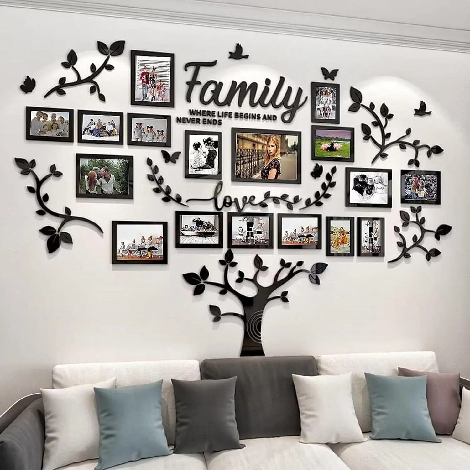 3D Acrylic Wall Stickers Tree Photo Frame Mirror Wall Decals For Sofa TV Background Wall Decor DIY Family Photo Frame Stickers