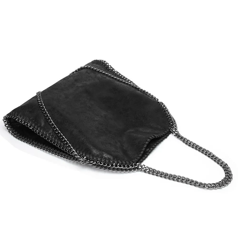 Bolso informal de cuero Pu para mujer, bandolera de un solo hombro, de alta capacidad, con cadena, color negro